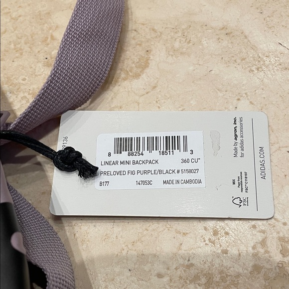 Adidas Lavender Linear Mini Backpack - Brand New with Tags - Picture 3 of 3